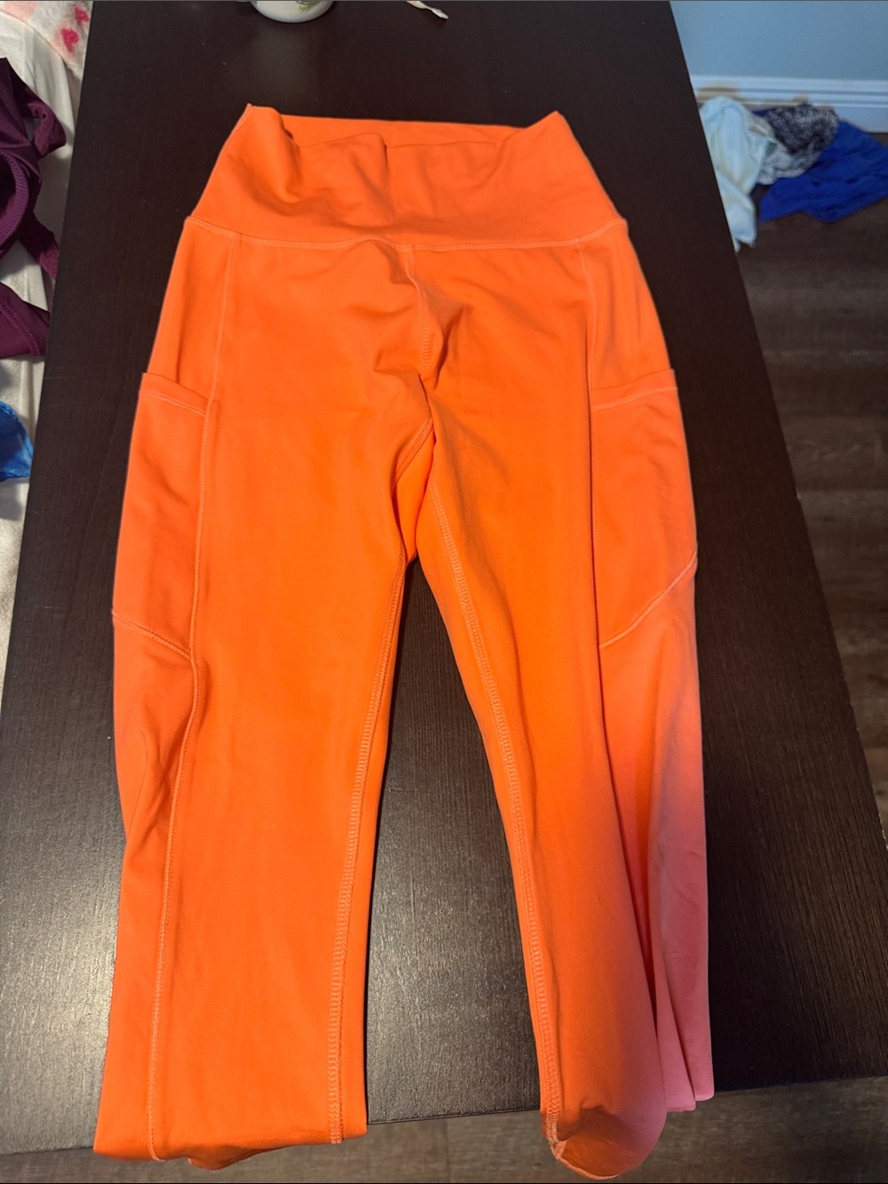 High-Rise Orange Performance Leggings with Side Pockets- antimicrobial